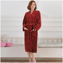 将图片加载到图库查看器，Unisex Comfortable Fleece Soft Bathrobes Elegant Sleepwear For Men And Women Winter Indoor Warm Bathrobe
