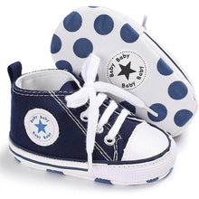 Load image into Gallery viewer, Unisex High Top Sneaker Soft Anti-Slip Sole Newborn Infant Denim Shoes
