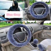 将图片加载到图库查看器，Universal Cute and Stylish Fluffy Fur Steering Wheel Cover Steering-wheel Plush Car Steering Wheel Warm Soft Fur Fuzzy Steering Wheel Covers Winter Faux fur Hand Brake &amp; Gear Cover Set Car Interior Accessories Fuzzy Steering Wheel Cover for Women
