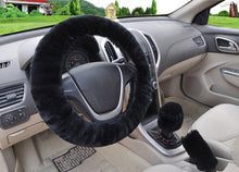 将图片加载到图库查看器，Universal Cute and Stylish Fluffy Fur Steering Wheel Cover Steering-wheel Plush Car Steering Wheel Warm Soft Fur Fuzzy Steering Wheel Covers Winter Faux fur Hand Brake &amp; Gear Cover Set Car Interior Accessories Fuzzy Steering Wheel Cover for Women
