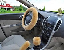 将图片加载到图库查看器，Universal Cute and Stylish Fluffy Fur Steering Wheel Cover Steering-wheel Plush Car Steering Wheel Warm Soft Fur Fuzzy Steering Wheel Covers Winter Faux fur Hand Brake &amp; Gear Cover Set Car Interior Accessories Fuzzy Steering Wheel Cover for Women
