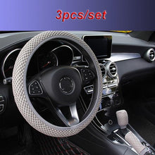 将图片加载到图库查看器，Universal Ice Silk Steering Wheel Cover Wear-resistant Anti-slip Car Accessories Microfiber Breathable Ice Silk Steering Wheel Cover Gear Handbrake Breathable Anti-Slip Warm  Steering Wheel Cover Winter Cool Summer Cover Interior
