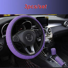 将图片加载到图库查看器，Universal Ice Silk Steering Wheel Cover Wear-resistant Anti-slip Car Accessories Microfiber Breathable Ice Silk Steering Wheel Cover Gear Handbrake Breathable Anti-Slip Warm  Steering Wheel Cover Winter Cool Summer Cover Interior
