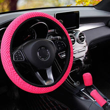 将图片加载到图库查看器，Universal Ice Silk Steering Wheel Cover Wear-resistant Anti-slip Car Accessories Microfiber Breathable Ice Silk Steering Wheel Cover Gear Handbrake Breathable Anti-Slip Warm  Steering Wheel Cover Winter Cool Summer Cover Interior
