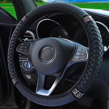 将图片加载到图库查看器，Universal PU Leather Bling Car Steering Wheel Cover Diamond Leather Steering Wheel Cover with Bling Crystal Rhinestones Steering Wheel for Women Girls, Universal Fit Rhinestone Steering Wheel Cover Case Auto Interior Decor 37-38cm

