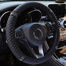 将图片加载到图库查看器，Universal PU Leather Bling Car Steering Wheel Cover Diamond Leather Steering Wheel Cover with Bling Crystal Rhinestones Steering Wheel for Women Girls, Universal Fit Rhinestone Steering Wheel Cover Case Auto Interior Decor 37-38cm
