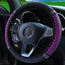 将图片加载到图库查看器，Universal PU Leather Bling Car Steering Wheel Cover Diamond Leather Steering Wheel Cover with Bling Crystal Rhinestones Steering Wheel for Women Girls, Universal Fit Rhinestone Steering Wheel Cover Case Auto Interior Decor 37-38cm
