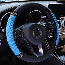 将图片加载到图库查看器，Universal PU Leather Bling Car Steering Wheel Cover Diamond Leather Steering Wheel Cover with Bling Crystal Rhinestones Steering Wheel for Women Girls, Universal Fit Rhinestone Steering Wheel Cover Case Auto Interior Decor 37-38cm
