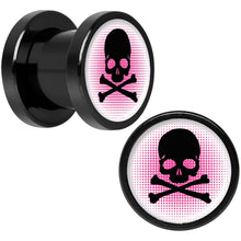 Load image into Gallery viewer, Pink Black Skull Black Anodized Screw Fit Plug Set 0G
