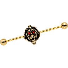 Load image into Gallery viewer, 14G Red Gem Gold PVD Ferocious Lion Industrial Barbell 38mm
