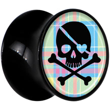 将图片加载到图库查看器，Black Acrylic Pink Green Plaid Heart Skull Saddle Plug Set 1/2

