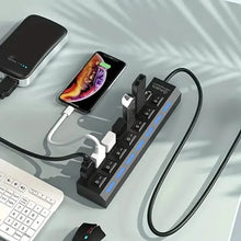 将图片加载到图库查看器，USB 2.0 Adapter Hub Power On/ Off Switch For PC Laptop Computer
