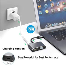 将图片加载到图库查看器，USB C to HDMI 4K VGA Adapter Compatible VGA USB C 3.0 Hub Adapter Charging Power PD Port Compatible For TV Laptop Projector
