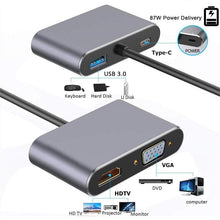 将图片加载到图库查看器，USB C to HDMI 4K VGA Adapter Compatible VGA USB C 3.0 Hub Adapter Charging Power PD Port Compatible For TV Laptop Projector
