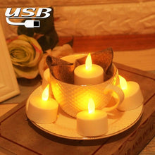Load image into Gallery viewer, USB Charge One Piece Yellow Light LED Rechargeable Flameless Tea Light Candle With USB Flameless Flickering Candles Tea lights  Decoration Parties Weddings Family Dinner Outdoor Picnic Chargeable LED Battery Candles
