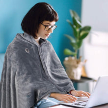 Load image into Gallery viewer, USB Heated Blanket Poncho Shawl Wrap Throw with Zipper Washable
