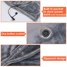 Load image into Gallery viewer, USB Heated Blanket Poncho Shawl Wrap Throw with Zipper Washable
