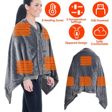 Load image into Gallery viewer, USB Heated Blanket Poncho Shawl Wrap Throw with Zipper Washable
