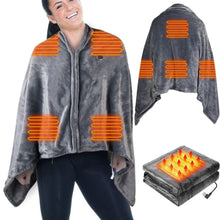 Load image into Gallery viewer, USB Heated Blanket Poncho Shawl Wrap Throw with Zipper Washable
