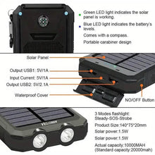 Load image into Gallery viewer, USB Portable Charger 10000mAh Solar Power Bank for Cell Phone and Laptops

