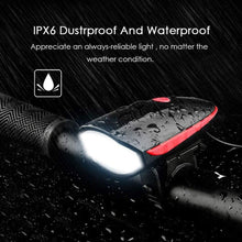 Load image into Gallery viewer, USB Rechargeable LED Display Light Bike Front Light Headlights Electric Horn Bell Cycling Rainproof Flashlight Waterproof Bicycle Lights With Horn Bike Lights For Road Electric Scooter And Mountain Bike Night Safety Flashlight
