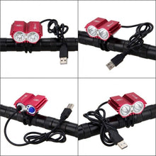 将图片加载到图库查看器，USB Waterproof Bike Light LED Front Bicycle Headlight Dual Lamps Super Bright LED Cycling Bike Light Front Headlight 4 Modes Bikelight Headlamp Rechargeable USB Led Lamp 8000LM
