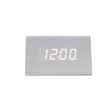 Load image into Gallery viewer, USB/AAA Powered LED Digital Clock Wooden Alarm Clock Table Clock Wooden Digital Alarm Clock with Wireless Charging 3 Alarms LED Display Sound Control and Snooze Dual for Bedroom Bedside Office Voice Control Electronic Clock Desktop Decor
