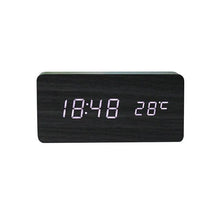 Load image into Gallery viewer, USB/AAA Powered LED Digital Clock Wooden Alarm Clock Table Clock Wooden Digital Alarm Clock with Wireless Charging 3 Alarms LED Display Sound Control and Snooze Dual for Bedroom Bedside Office Voice Control Electronic Clock Desktop Decor
