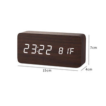 Load image into Gallery viewer, USB/AAA Powered LED Digital Clock Wooden Alarm Clock Table Clock Wooden Digital Alarm Clock with Wireless Charging 3 Alarms LED Display Sound Control and Snooze Dual for Bedroom Bedside Office Voice Control Electronic Clock Desktop Decor
