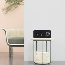 Load image into Gallery viewer, USB/AAA Powered LED Digital Clock Wooden Alarm Clock Table Clock Wooden Digital Alarm Clock with Wireless Charging 3 Alarms LED Display Sound Control and Snooze Dual for Bedroom Bedside Office Voice Control Electronic Clock Desktop Decor
