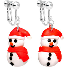 Load image into Gallery viewer, Silver Plated Bundled Up Christmas Snowman Clip On Earrings
