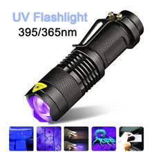 Load image into Gallery viewer, UV 365nm light wood's lamp Rechargeable Portable Mini Handheld Fluorescent Agent  Purple Light USB Ultraviolet Flashlight Detection Flashlight For Dog Urine Pet Stains 370nm
