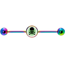 Load image into Gallery viewer, 14G Green Rainbow Skull Rainbow Industrial Barbell 37mm
