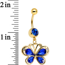 Load image into Gallery viewer, Navy Blue Gem Gold PVD Burst of Color Butterfly Dangle Belly Ring
