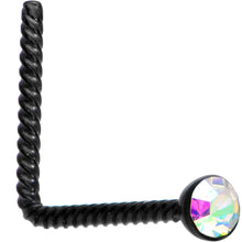 Load image into Gallery viewer, Aurora 2mm Gem Inlay Black So Twisted L Shaped Nose Ring
