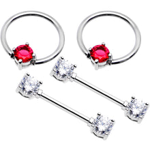 Load image into Gallery viewer, 5/8 Clear Pink Gem Captive Ring Straight Barbell Nipple Ring Set
