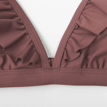 Load image into Gallery viewer, V-neck Ruffled High-waist Bikini Sets Swimsuit Womens Ruffle Flounce Triangle Bathing Suits Cute Two Piece Swimsuits Women Solid Brown Two Pieces Swimwear New Beach Bathing Suits
