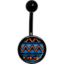 将图片加载到图库查看器，Blue Orange Tribal Print Black Belly Ring
