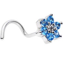 Load image into Gallery viewer, 20G 1/4 Aqua Blue and Clear CZ Gem Flower Right Nose Screw

