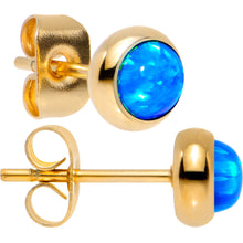 Load image into Gallery viewer, Blue Synthetic Opal Gold IP 316L Surgical Steel Stud Earrings
