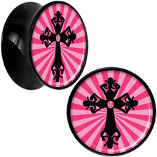 Load image into Gallery viewer, Black Acrylic Pink Black Radiant Cross Saddle Plug Set 18mm
