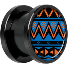 Load image into Gallery viewer, Blue Orange Tribal Print Black Anodized Screw Fit Plug Set 1/2
