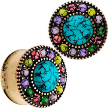 Load image into Gallery viewer, Gold Plated Southwestern Stone Age Double Flare Plug Set 2G to 22mm
