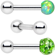 Load image into Gallery viewer, 16G 1/4 Lime Faux Opal Ball Cartilage Tragus Earring 3 Pack Set

