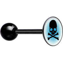 Load image into Gallery viewer, Blue Black Skull Black Barbell Tongue Ring
