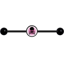 Load image into Gallery viewer, 14G Pink Black Skull Black Industrial Barbell 37mm
