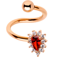 Load image into Gallery viewer, Red CZ Gem Rose Gold PVD Teardrop Spiral Twister Top Mount Belly Ring

