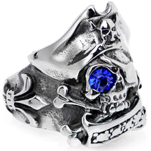 将图片加载到图库查看器，Blue Gem Scary Eyed Pirate Finger Ring
