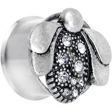Load image into Gallery viewer, 18mm Clear Gem Steel Allow Me Ladybug Double Flare Tunnel Plug Set
