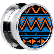 Load image into Gallery viewer, Blue Orange Tribal Print Steel Screw Fit Plug Set 9/16

